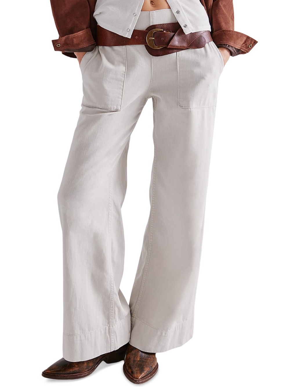 Free People Breezy Relaxed Pull on Jeans Wide-Leg Pants in Bright Light